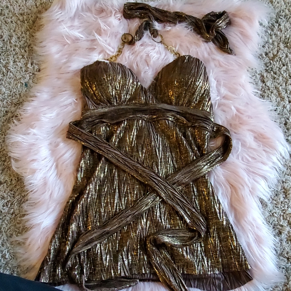 A'gaci  brown metallic halter top